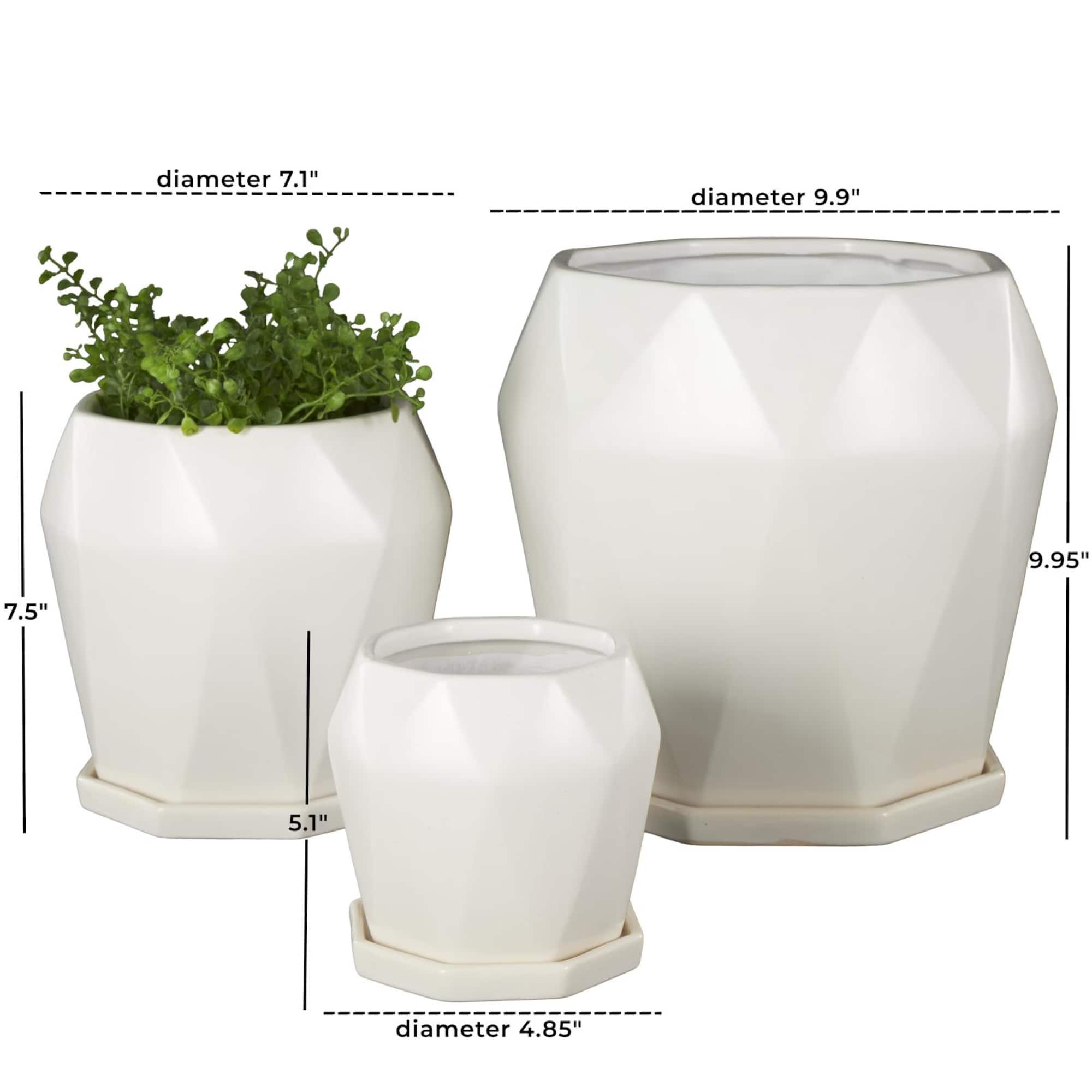 White Faceted Ceramic Planter Set